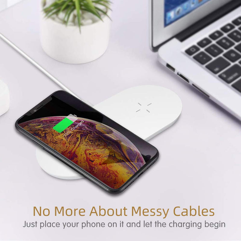 [Australia - AusPower] - Dual Wireless Charger, COSOOS Double Fast Charging Pad 15W Max Compatible with iPhone 13/13 Pro/13 Pro Max/13 Mini/12/11/XS, Galaxy S21/Note 10, AirPods Pro, Galaxy Buds+(No AC Adapter) White 