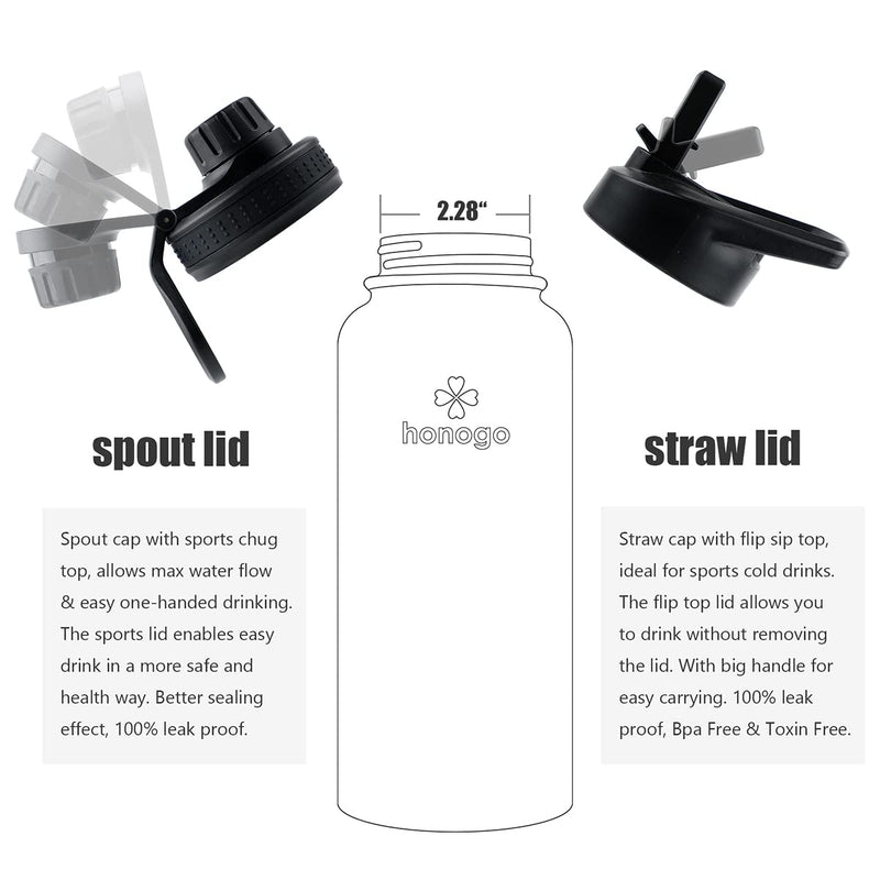 [Australia - AusPower] - honogo Replacement Straw Lid and Spout lid for Hydro Flask, Takeya Wide Mouth Water Bottles, Fits 18 oz, 20 oz 32 oz, 40 oz, 64oz Thermoflask Lids Accessories Compatible with Simple Morden Iron Mira 