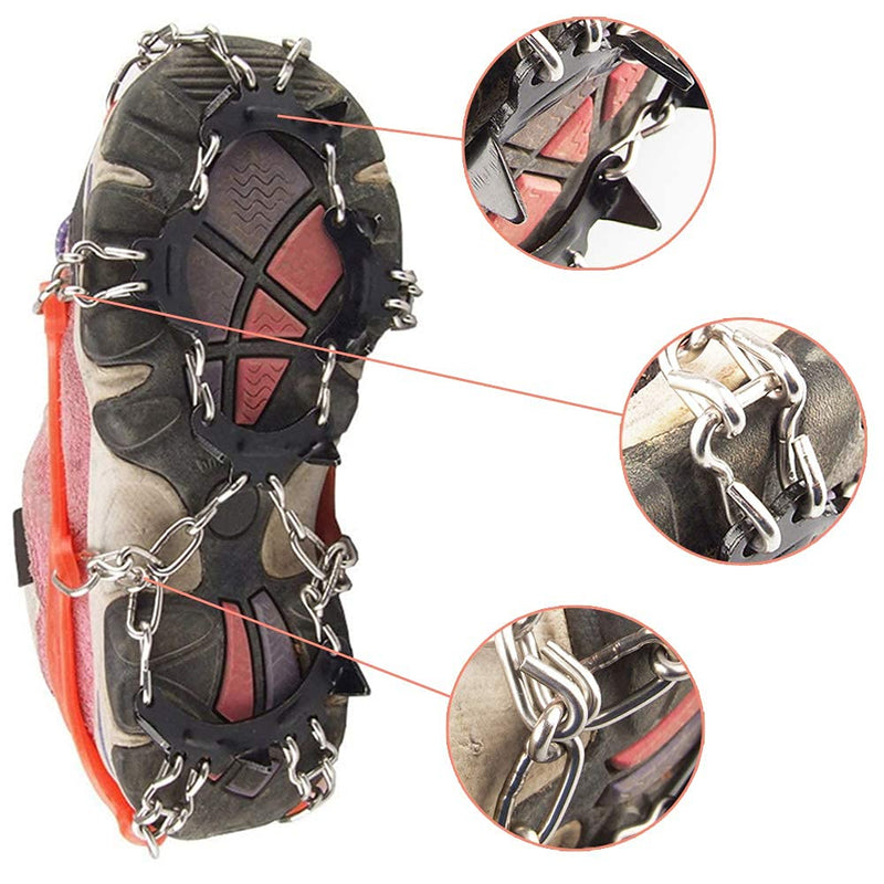 [Australia - AusPower] - LINXGR 11-Spikes Kids Crampons Ice Cleats for Hiking Boots 11 Teeth Anti Slip Microspikes Kids Crampons Small for Hiking Climbing Walking Shoes Unisex, Toddler-Preschool-Gradeschooler-Teens Orange Small for Toddlers/Little Kids 