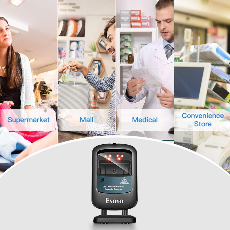 [Australia - AusPower] - Eyoyo 2D Hands-Free Barcode Scanner, Omnidirectional USB Wired Desktop Barcode Reader 1D 2D PDF417 Data Matrix Bar Code Reader with Automatically Scanning for Retail Store Supermarket Mall Business Blue Desktop Barcode Scanner 
