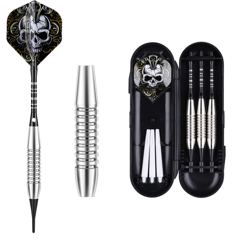 [Australia - AusPower] - sanfeng Darts Plastic Tip Set - 18g Soft Tip Darts - Nickel Plated Silver Dart Barrel 16 Grams + 50 Anti-Loose O-Rings + 6 Shaft (Aluminum/Nylon 45mm) + 6 Flights + Extra 50 Soft Tips Electronic Dart 