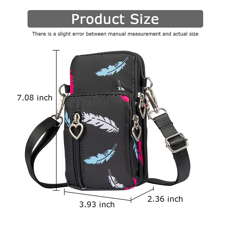 [Australia - AusPower] - Sports Armband Outdoor Sweat-Proof Running Armbag Cross-Body Shoulder Casual Wallet Purse Gym Fitness Cell Phone Bag Key Holder for iPhone 13 Pro/iPhone 12 Pro/iPhone Xr,Galaxy S21 (Black Feather) Black Feather 