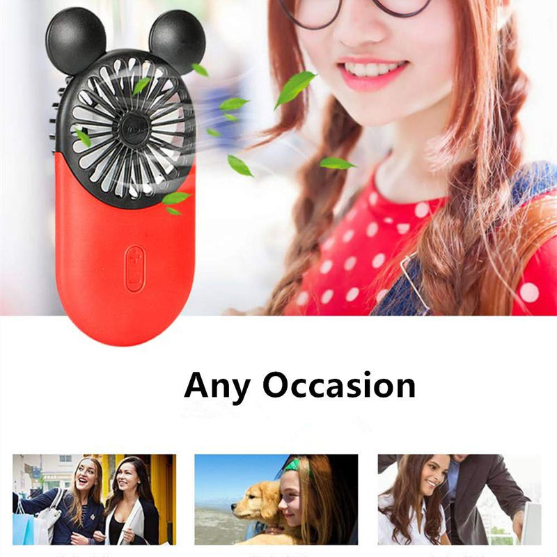 [Australia - AusPower] - Kbinter Cute Personal Mini Fan, Handheld & Portable USB Rechargeable Fan Beautiful LED Light, 3 Adjustable Speeds, Portable Holder, for Indoor Outdoor Activities, Cute Mouse 3 Pack (Red+Pink+Yellow) Red+Pink+Yellow 