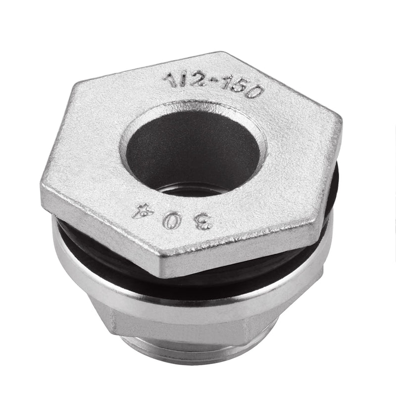 [Australia - AusPower] - Bulkhead Water Tank Connector,1/2" NPT Female Thread , 304 Stainless Steel Thru-bulk Fitting( 2 Pcs ) 0.5 Inch 
