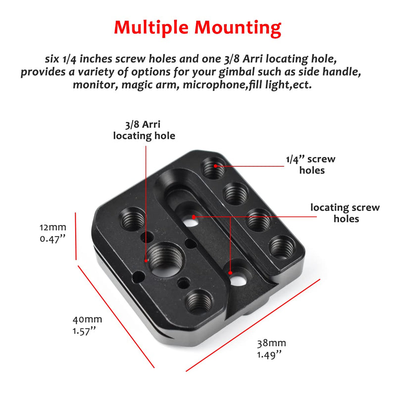 [Australia - AusPower] - EaxanPic Side Mounting Plate Adapter for DJI Ronin S/SC/RSC 2 with 1/4 Holes and 3/8 ARRI Locating Hole, Gimbal Monitor Mount Extension Plate for Video Light, Microphone, Monitor, Side Handle 