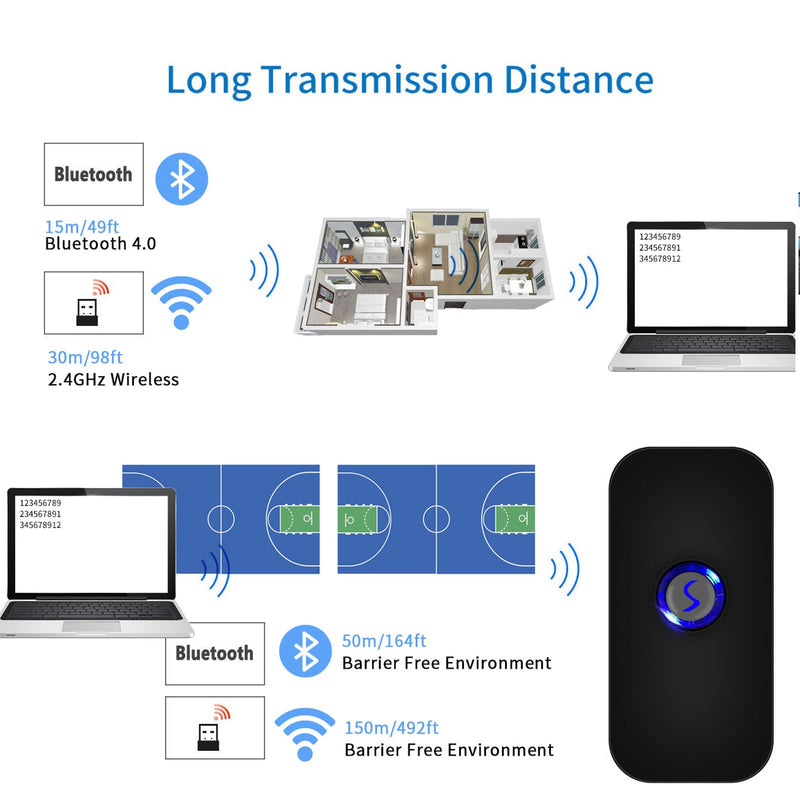 [Australia - AusPower] - Alacrity Bluetooth Barcode Scanner Portable 1D USB Laser Mini Bar Code Reader 3-in-1 Bluetooth & USB Wired & 2.4G Wireless Bar Code Reader Scanner Compatible Windows, Mac,Android, iOS or Phones 