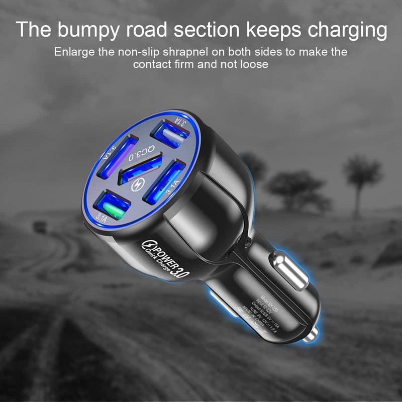 [Australia - AusPower] - USB Charger for Car, QC 3.0 Fast Car Charger Adapter with 5 Ports, Cigarette Lighter Car Adapter, Compatible with iPhone 13/Pro/Pro Max, 12, 11, iPad, Camera, Samsung Galaxy, Suitable for Most Cars 