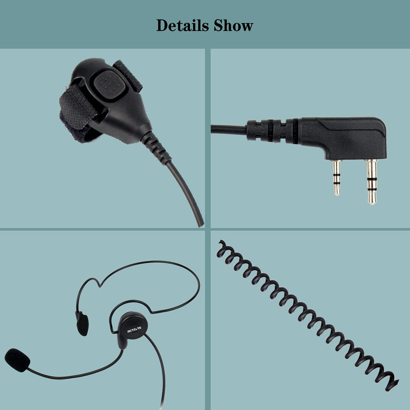 [Australia - AusPower] - Retevis Behind-The-Head Walkie Talkie Earpiece with Boom Mic 2 Pin, Compatible with Retevis RT22 RT21 H-777 RT68 RT19 pxton Arcshell Walkie Talkies, Two Way Radio Headset with Finger PTT(1 Pack) 