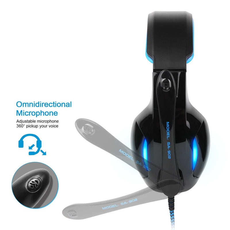 [Australia - AusPower] - SADES Newest SA902 7.1 Channel Virtual Surround Sound USB Gaming Headset Over-ear Headphones with Noise Isolating Mic LED Light for PC Mac Computer Gamers(Black Blue) SA902Black 