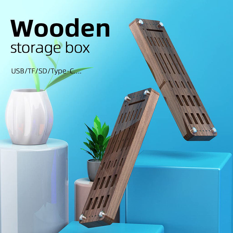 [Australia - AusPower] - FEIFANZHE Wooden Memory TF SD Card Case Box and USB Drive Stand / SD Card Holder Desk,Micro SD Card Case,Memory Card Case, Mobile Card Taking Needle Carrying Case-01M pure walnut wood 