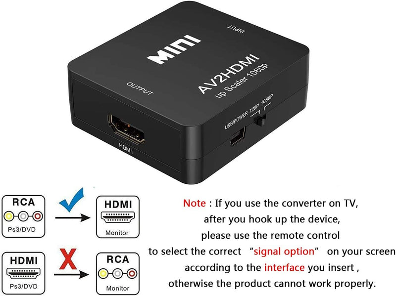 [Australia - AusPower] - Amtake RCA to HDMI Converter, 1080P RCA Composite CVBS AV to HDMI Video Audio Converter Adapter Compatible with N64 Wii PS2 Xbox VHS VCR Camera DVD, Support PAL/NTSC with HDMI and USB Power Cable 