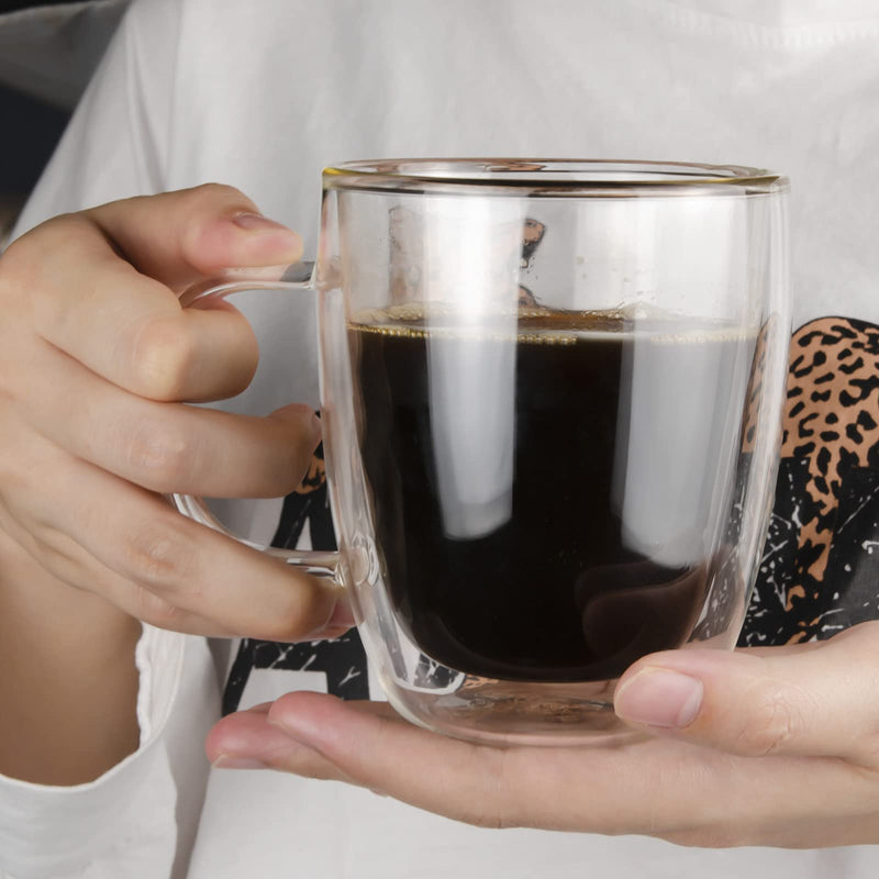 [Australia - AusPower] - Glass Coffee Mug, Double Wall Insulated Glass Cup 12 Oz Heat-resistant Clear Coffee Mug for Tea Coffee Latte Espresso Cappuccino and Beverage, Set of 1 (Round) 