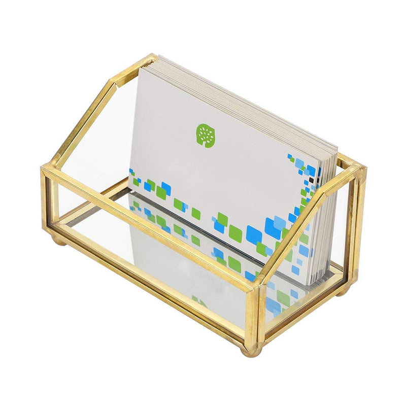 [Australia - AusPower] - Hipiwe Glass Business Card Holder Stand, Gold Metal Frame Name Card Display Organizer, Office Desktop Countertop Business Cards Storage Holder, Fits 80-100 Business Cards 