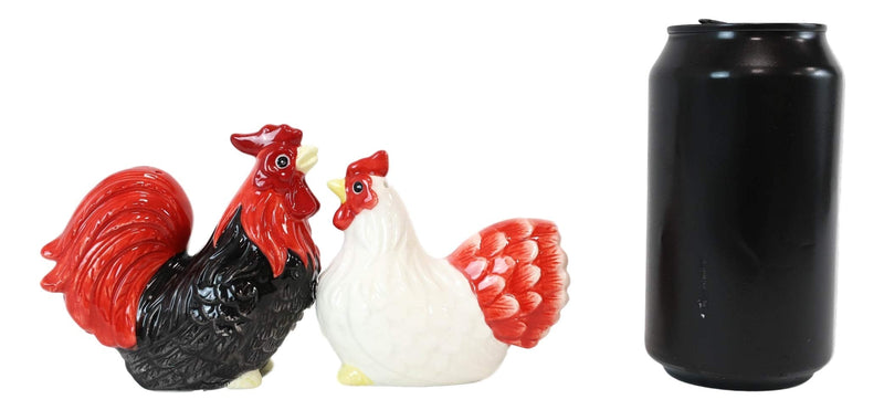 [Australia - AusPower] - Ebros Gift Ceramic Rustic Chicken Farm Black Rooster And White Hen Couple Magnetic Salt And Pepper Shakers Set Home and Kitchen Dining Table Accessory For Party Hosting Barnyard Animals Collectibles 