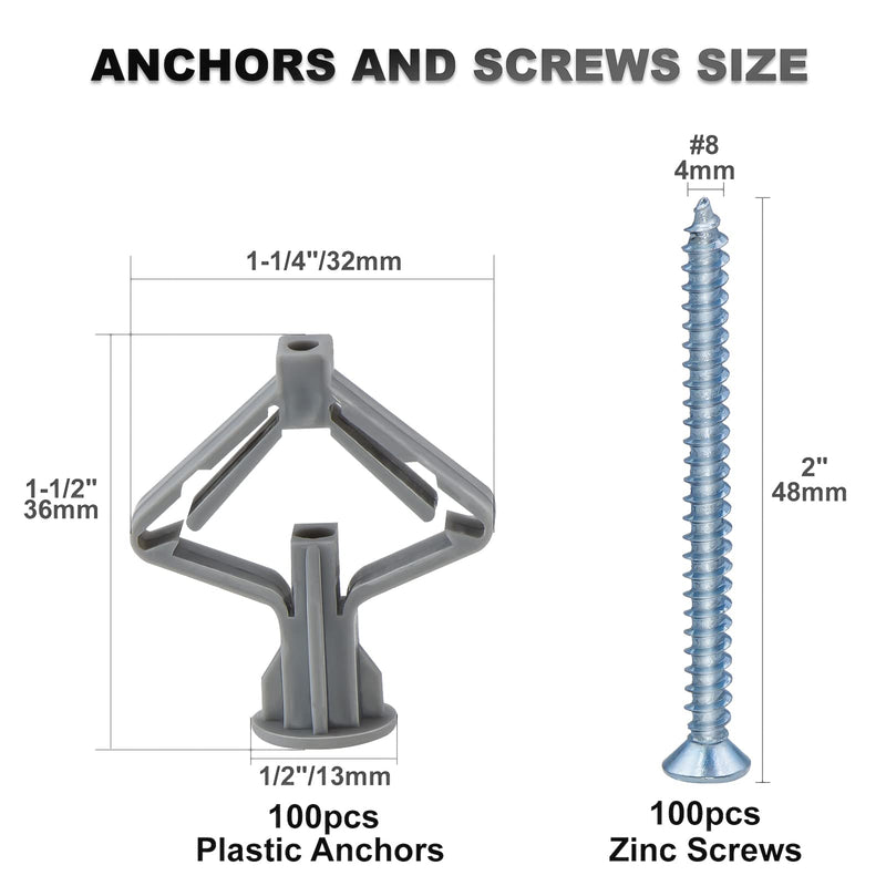 [Australia - AusPower] - Juasky 200 pcs Drywall Anchors Heavy Duty Kit, Hollow Wall Anchors with Screws for Sheetrock 