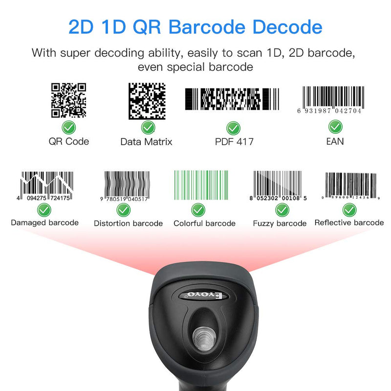 [Australia - AusPower] - Eyoyo Handheld USB 2D Barcode Scanner QR PDF417 Data Matrix 1D Bar Code Scanner Wired Barcode Reader with USB Cable for Mobile Payment, Convenience Store, Supermarket, Warehouse 