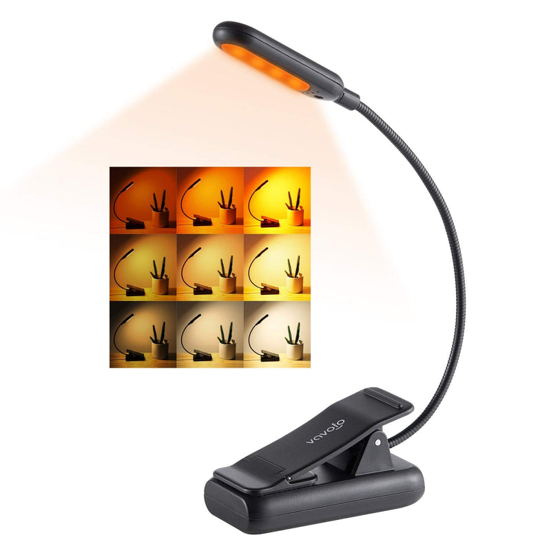 [Australia - AusPower] - VAVOFO Amber Rechargeable Book Lights, Blue Light Blocking Reading Lights, 7 LEDs Eye Care 9 Colors 9 Brightness Clip On for Bookworms with Power Indicator Lasting 70h (2-Pack, Black) 2-Pack Black 