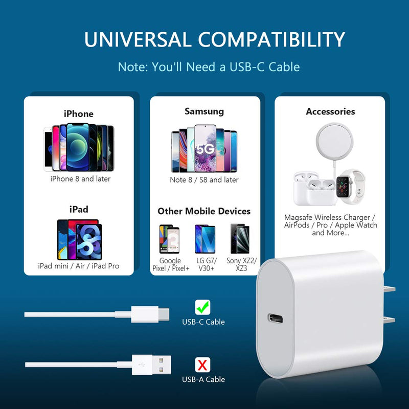 [Australia - AusPower] - USB C Charger, Yootech 20W USB C Wall Charger Block Compatible with iPhone 13/13 Mini/13 Pro/13 Pro Max/12 Series/11/MagSafe,Galaxy S21/S20,Pixel 4/3,iPad Pro,AirPods Pro and More White 
