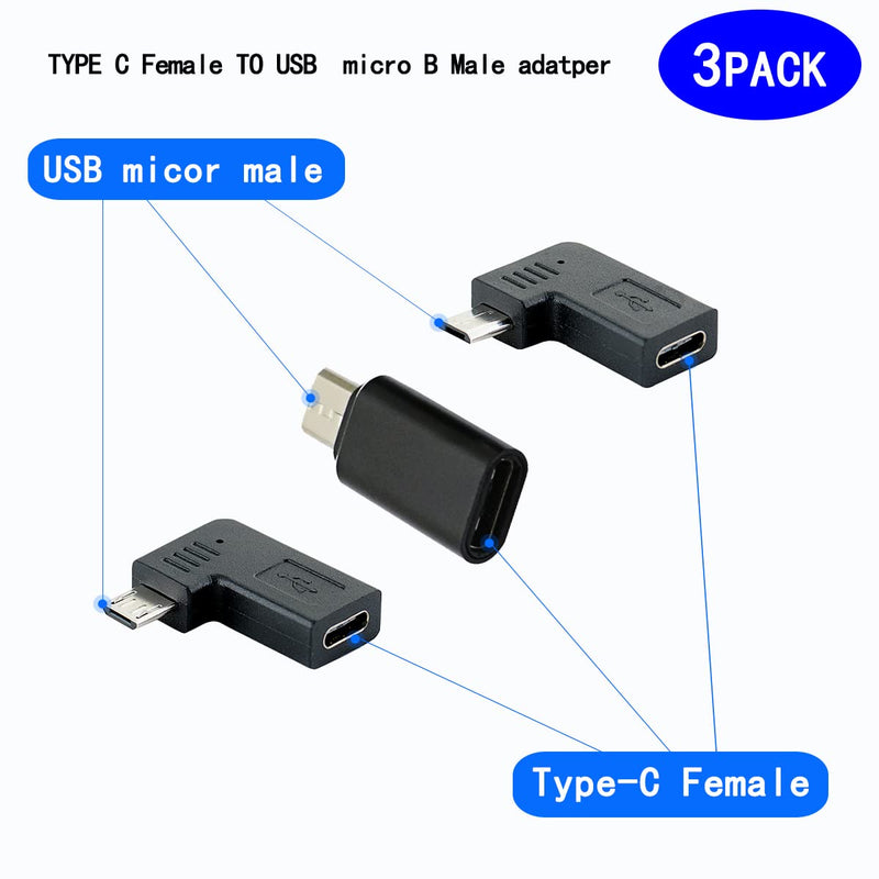 [Australia - AusPower] - rgzhihuifz USB-C Type-C Female to Micro USB 2.0 5Pin Male Data Adapter 90 Degree Left & Right Angled Type,3 Pack 
