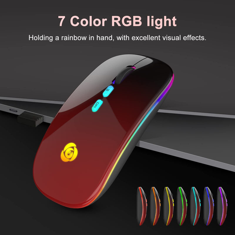 [Australia - AusPower] - LED Wireless Mouse Bluetooth &2.4GHz Instant Connection,Rechargeable Ultra Silent Slim,3 Adjustable DPI 2 Connection Modes with USB-C to USB Adapter for Laptop/MacBook/PC/Tablet/iPad (Black-red) Black-red 
