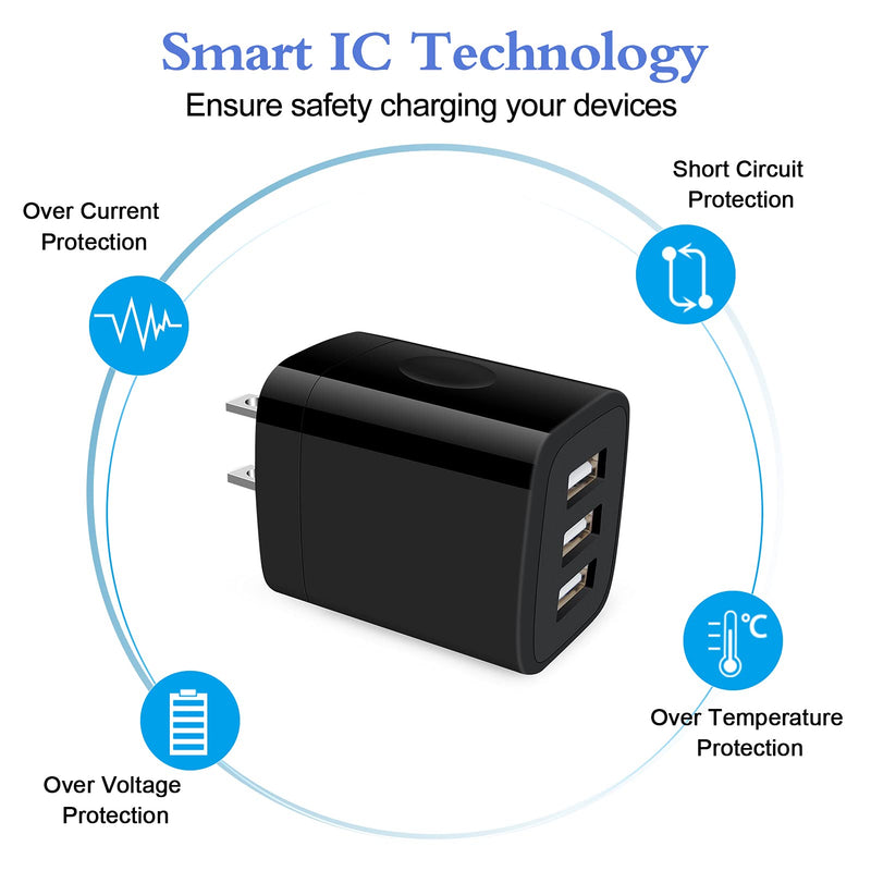 [Australia - AusPower] - USB Wall Charger, HOOTEK 2Pack Wall Plug 3-Multi Port Quick Charger Block Cube 3.1A Power Adapter Compatible iPhone 13 12 11 Pro Max XS X 8 Plus, iPad, Samsung Galaxy S22+ S21 S20 S10/Note20 Ultra 5G all black 