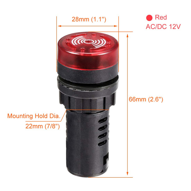 [Australia - AusPower] - uxcell 3Pcs Red Indicator Light with Buzzer AC/DC 12V, 22mm Panel Mount Flashing Alarm, for Electrical Control Panel, HVAC, DIY Projects 