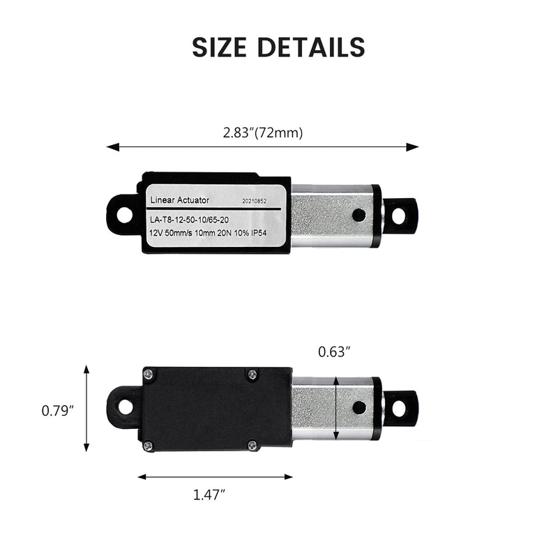 [Australia - AusPower] - Mini Electric Linear Actuator Stroke 0.4"–Force 4.5 lbs–12V | High-Speed 1.97"/sec–Weight 0.1KG Ideal for Intelligent Range Hood, Fan Blades, Cabinets, Window Opener, Robotics, Home Automation… 0.4 inch Silver 