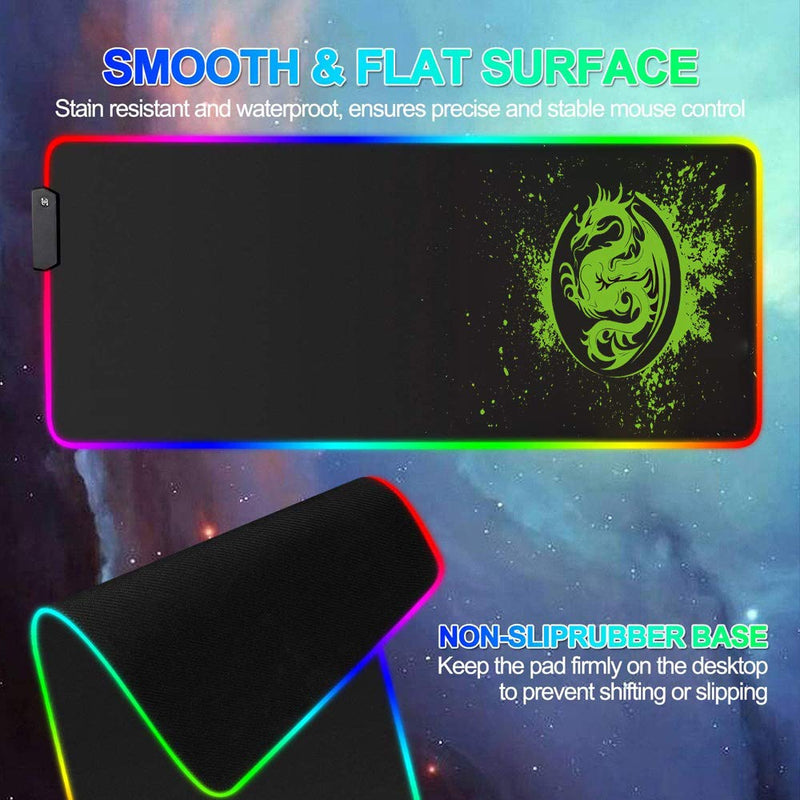 [Australia - AusPower] - Large RGB Gaming Mouse Pad - 15 Light Modes Extended Computer Keyboard Mat, Anime Dragon Mouse Pad，High-Performance Mouse Pad Optimized for Gamer 31.5 X 12in (Green) Green 