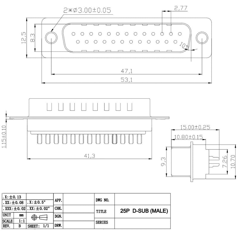 [Australia - AusPower] - Jienk 10PCS DB25 RS232 D-SUB Serial Solder Cup Connectors, Gold Plated Joints RS232 Serial Port 25 Pin D Sub Couplers 