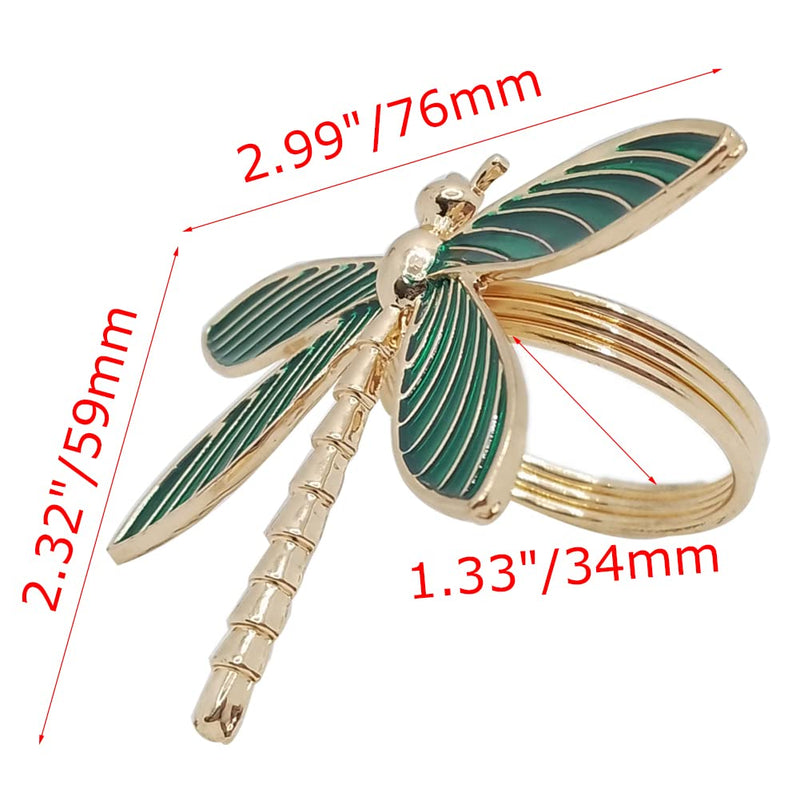 [Australia - AusPower] - CPELLESSE 6 Pack Gold Napkin Ring Dragonfly Napkin Rings Holders Insect Napkin Rings Buckle for Thanksgiving,Christmas, Family Gather, Table Decoration Rings (Green) Green 
