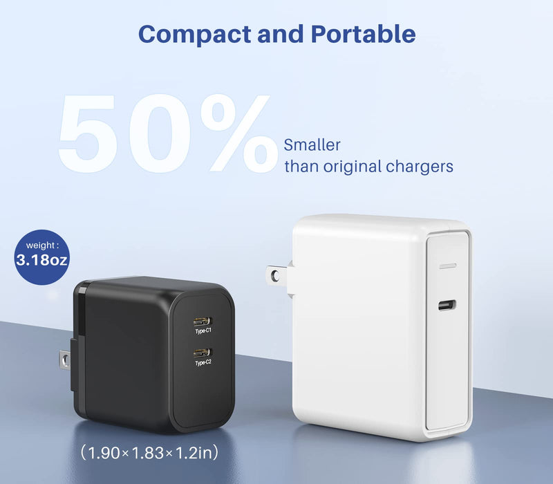 [Australia - AusPower] - 45W USB C Charger, K&ZZ Dual USB-C GaN Charger Foldable PD Super Fast Charger Block Compact Type C Wall Charger for Galaxy S23 Ultra/ S22/ Note, MacBook, Steam Deck, iPad, iPhone 14 (45W, Black) 