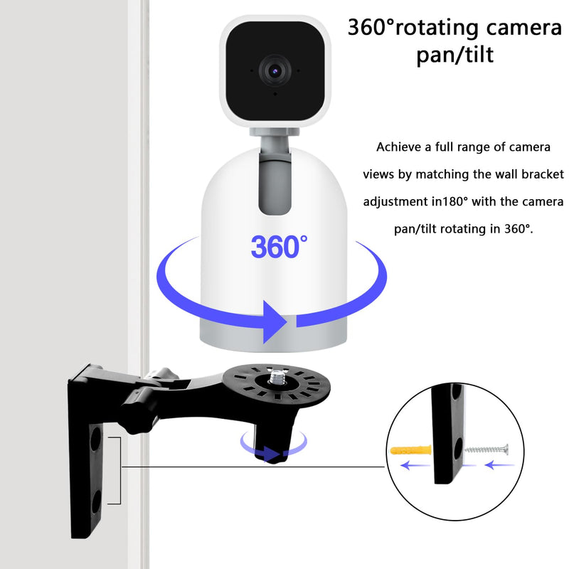 [Australia - AusPower] - TEKCAM Camera Wall Mount Compatible with Blink Mini Pan-Tilt Camera WYZE Cam Pan V3 V2 Battery Cam Pro Reolink E1, Wall Bracket 180°Adjustable Camera Wall Holder for Drill Installation, 2 Pack, Black (4.52 Lx 3.14 H) inch 