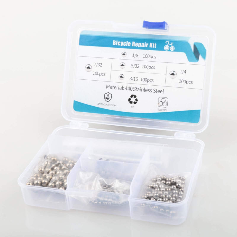 [Australia - AusPower] - Afrowlle 500 Pcs 5 Size Bicycle Bearing Ball Assortment Kit Stainless Steel Precision Assorted Loose Bicycle Bearing Wheel Ball with Storage, 1/8", 5/32", 3/16" 7/32", 1/4" 5size 