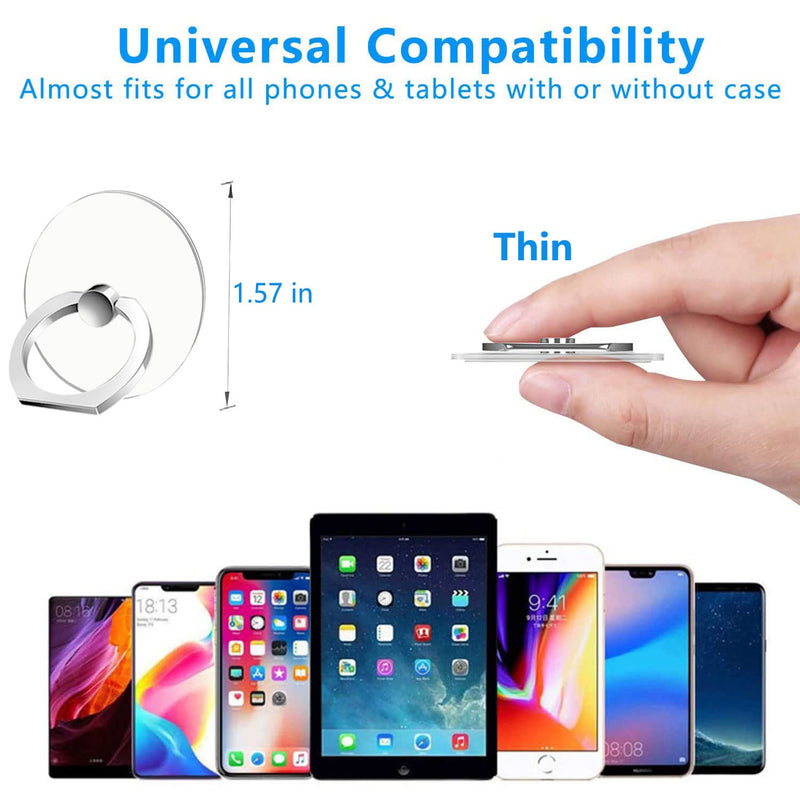 [Australia - AusPower] - Kinizuxi Cell Phone Ring Holder Stand 5 Packs Silver, Transparent Phone Ring Holder Finger Kickstand 360 Degree Rotation, Clear Phone Ring Grip Compatible with Various Mobile Phones, Tablet and Phone Cases(5Round) 