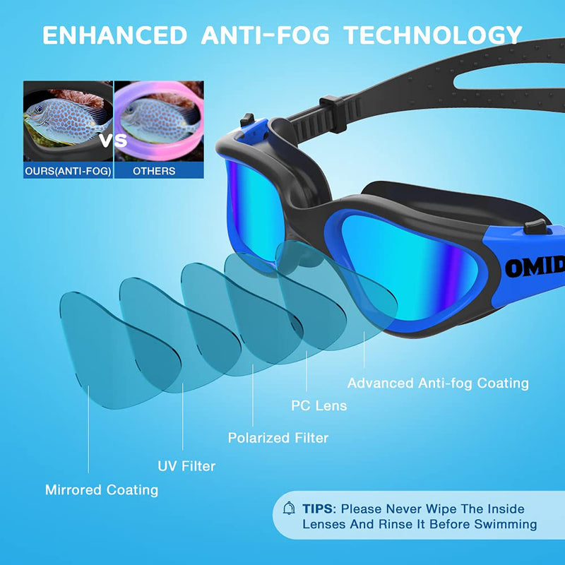 [Australia - AusPower] - Kids Swim Goggles, OMID Comfortable Polarized Anti-Fog Swimming Goggles Age 6-14 A0-polarized Blue 