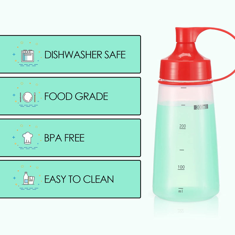 [Australia - AusPower] - oiununo Squeeze Bottles Wide Mouth - Pack of 2 Condiment Bottle Squeeze BPA free for Chunky Sauces, Resin, Crafts, Condiment Squeeze Bottles 300 mL/10 oz. (Red) Red*2 