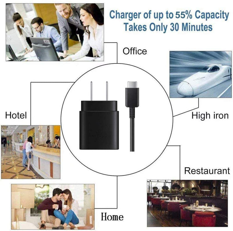 [Australia - AusPower] - Samsung USB-C Super Fast Charging Wall Charger-25W PD Charger Adapter with Type-C Cable(5ft) for Samsung Galaxy S21/S21+/S21 Ultra/S20/S20+/S20 Ultra/Note 20/Note 20 Ultra/Note 10/Note10+ and More 