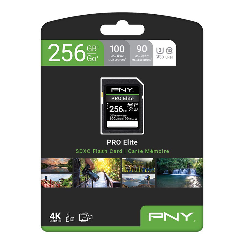 [Australia - AusPower] - PNY 256GB PRO Elite Class 10 U3 V30 SDXC Flash Memory Card - 100MB/s, Class 10, U3, V30, 4K UHD, Full HD, UHS-I, Full Size SD 