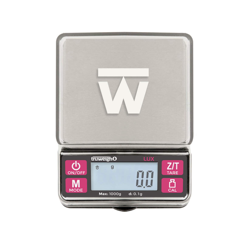 [Australia - AusPower] - Truweigh LUX Digital Mini Scale (1000g x 0.1g, Black/Red) - Digital Kitchen Scale - Digital Travel Scale - Portable Food Scale - Meal Prep Weight Scale - Digital Gram Scale - Coffee Scale 1000g x 0.1g 