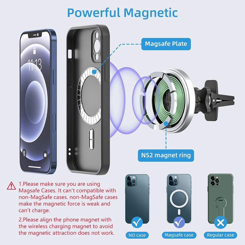 [Australia - AusPower] - Magnetic Wireless Car Charger Mount Stick On Car Dashboard for MagSafe iPhone 13/13 Pro/ 13 Pro Max/ 13 Mini/iPhone12/12 Pro/ 12 Pro Max/12 Mini, and Air Vent Car Phone Holder (Silver) Sliver 