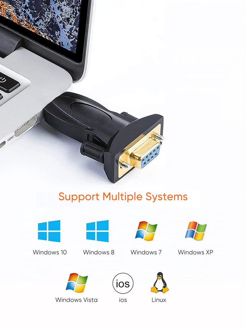 [Australia - AusPower] - USB to RS232 Adapter with PL2303 Chip, CableCreation USB to DB9 Serial Female Converter Compatible with Windows 10, 8.1, 8, 7, Vista, XP, Linux and Mac OS X 10.6 and Above,Black PL2303 Chip/USB male to DB9 female 