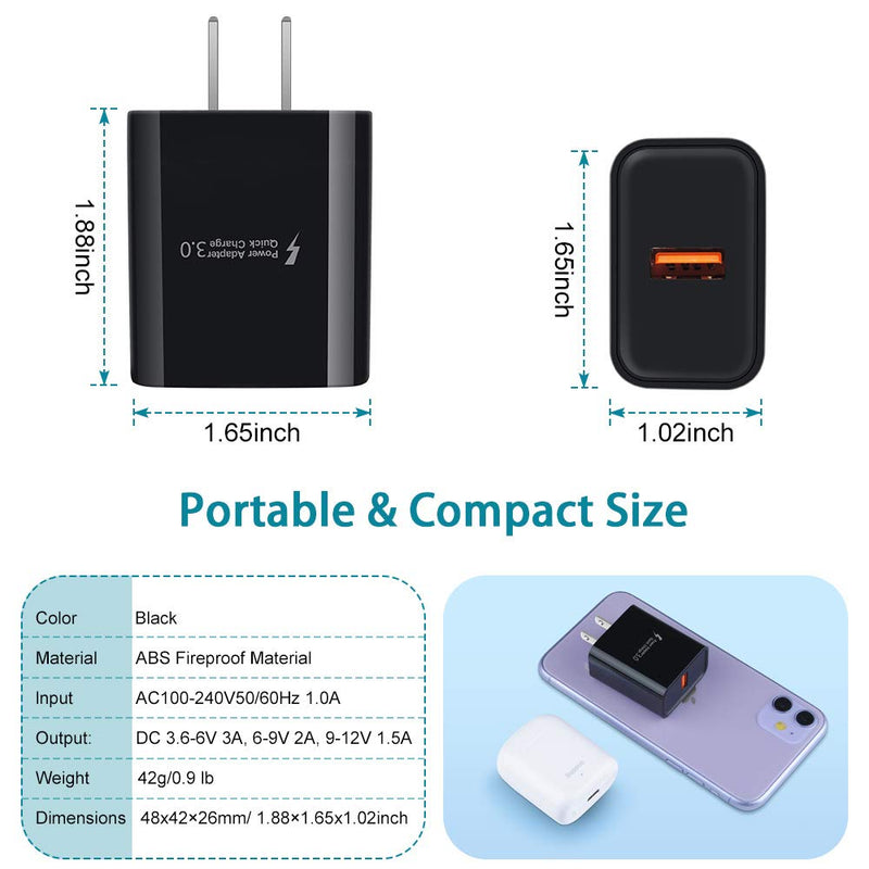 [Australia - AusPower] - Quick Charge 3.0 Fast Charging Block Compatible Samsung Galaxy S22 S21 S20 A11 A71 A51 A20 A21 A01 S10e A10e A70 Note 20,Moto G Power G Stylus G Fast G7 G8 Plus Play Z4 Z3 X4,Wall Charger Type C Cable Black 
