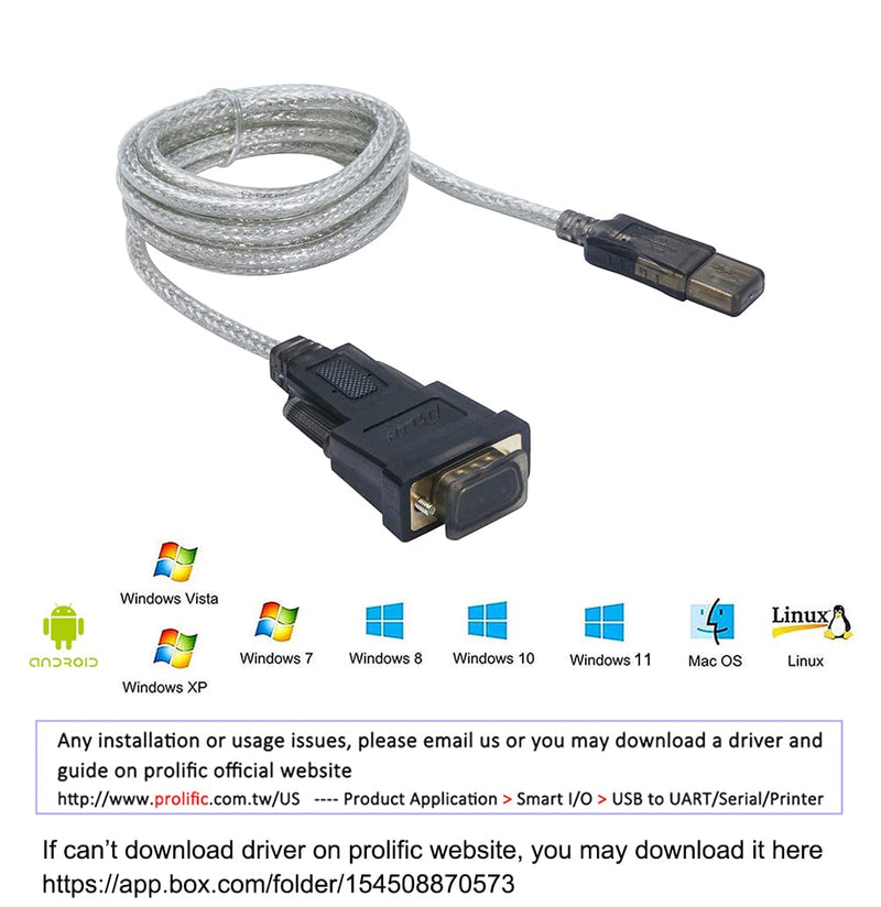 [Australia - AusPower] - DTech Serial Cable to USB Adapter DB9 Male RS232 Port Supports Windows 11 10 8 7 Mac (6 Feet, PL2303) 