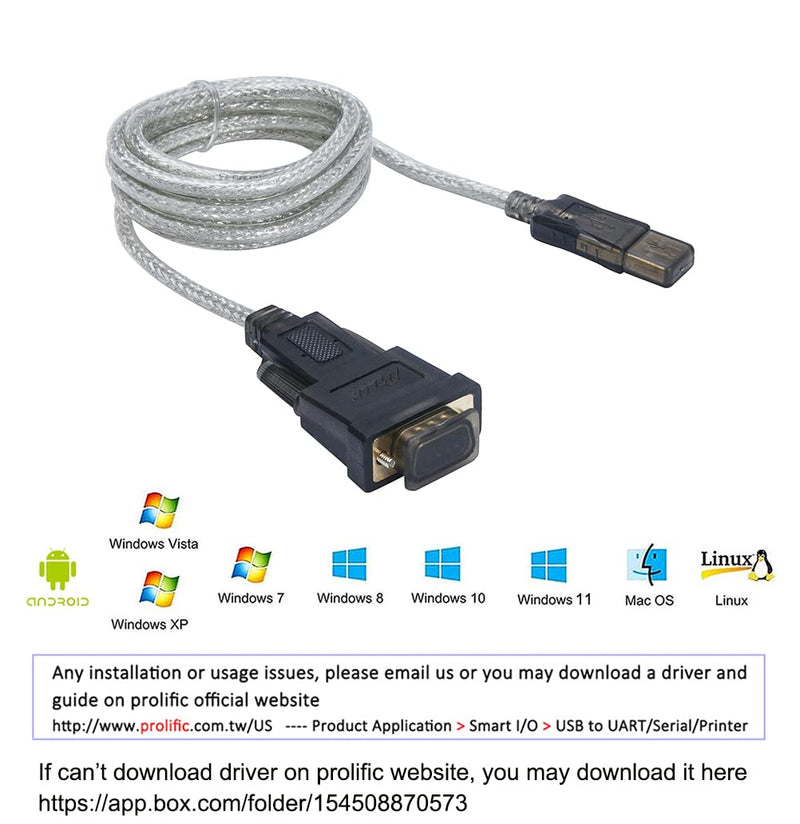 [Australia - AusPower] - DTECH Serial Cable to USB Adapter DB9 Male RS232 Port Supports Windows 11 10 8 7 Mac (6 Feet, PL2303) 