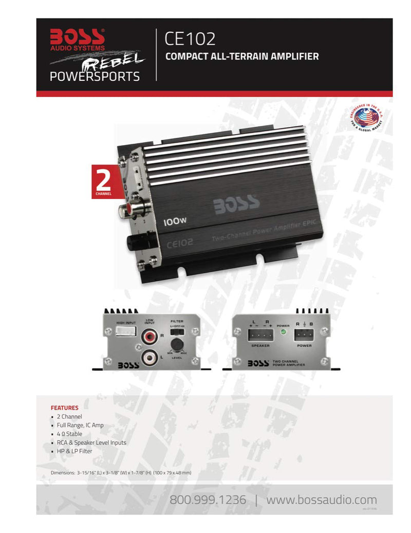 [Australia - AusPower] - BOSS Audio Systems CE102 2 Channel Car Amplifier - 100 Watts, Full Range, Class A/B, IC (Integrated Circuit) 100 Watt 2-Channel 