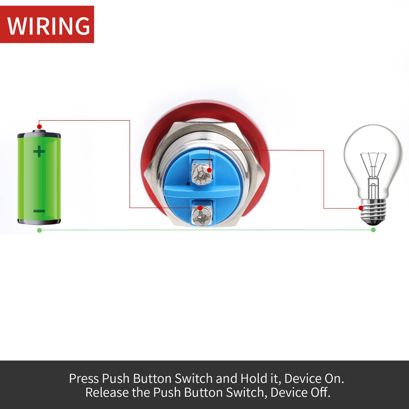 [Australia - AusPower] - APIELE 22MM Mushroom Head Push Button Switch Momentary Push Button IP65 Waterproof 12V 24V 36 DC 110V 250V AC 5A SPST(22mm, Red) 