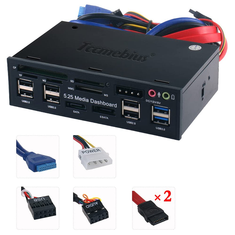 [Australia - AusPower] - Tccmebius TCC-QL5E 5.25 Inch PC Multifunction Dashboard Media Front Panel, with SATA e-SATA Dual USB 3.0 6 Port USB 2.0 Audio Ports and Five-in-one Card Reader 