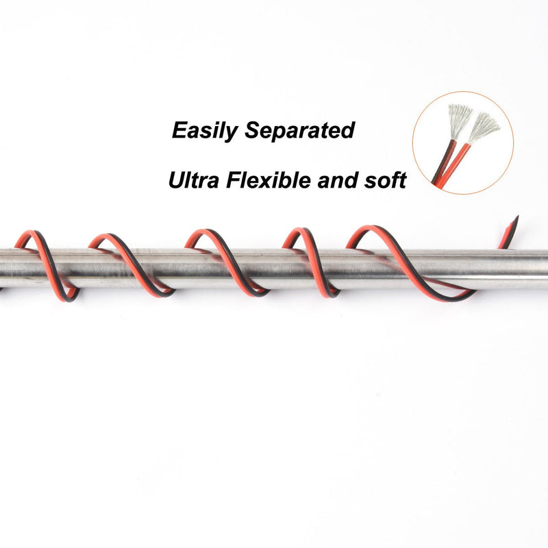 [Australia - AusPower] - 18 awg Silicone Electrical Wire 2 Conductor Parallel Wire line 60ft [Black 30ft Red 30ft] 18 Gauge Soft and Flexible Hook Up Oxygen Free Strands Tinned Copper Wire 18awg/0.8mm² 