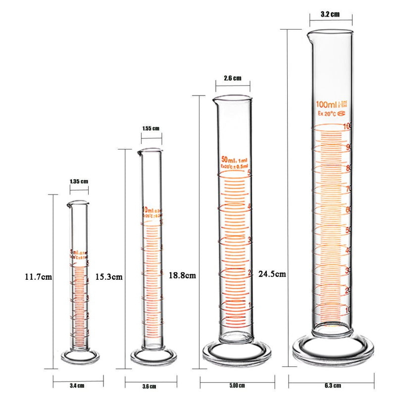 [Australia - AusPower] - Thick Glass Graduated Measuring Cylinder Set 5ml 10ml 50ml 100ml with Two Brushes Three Pipettes 