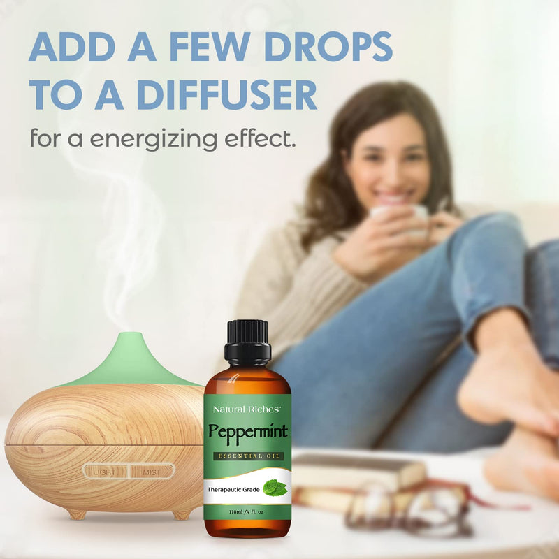 [Australia - AusPower] - Natural Riches Pure Peppermint, Essential Oil, Aromatherapy Diffuser Therapeutic Grade Mentha Arvensis - Cooling Smell Fresh Mint Oil & Menthol 4 fl oz. 